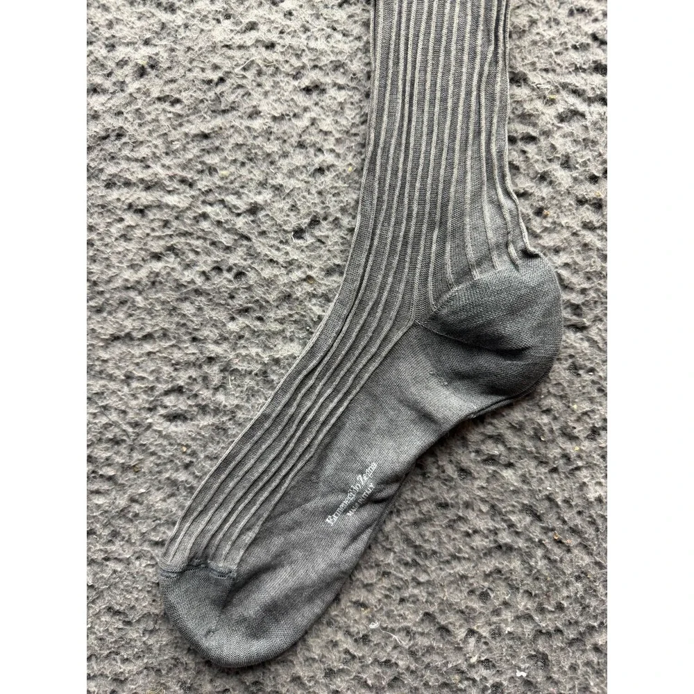 NWT Ermenegildo Zegna Ribs Stretch Cotton Knee Socks Geyser Grey Size 39-42
